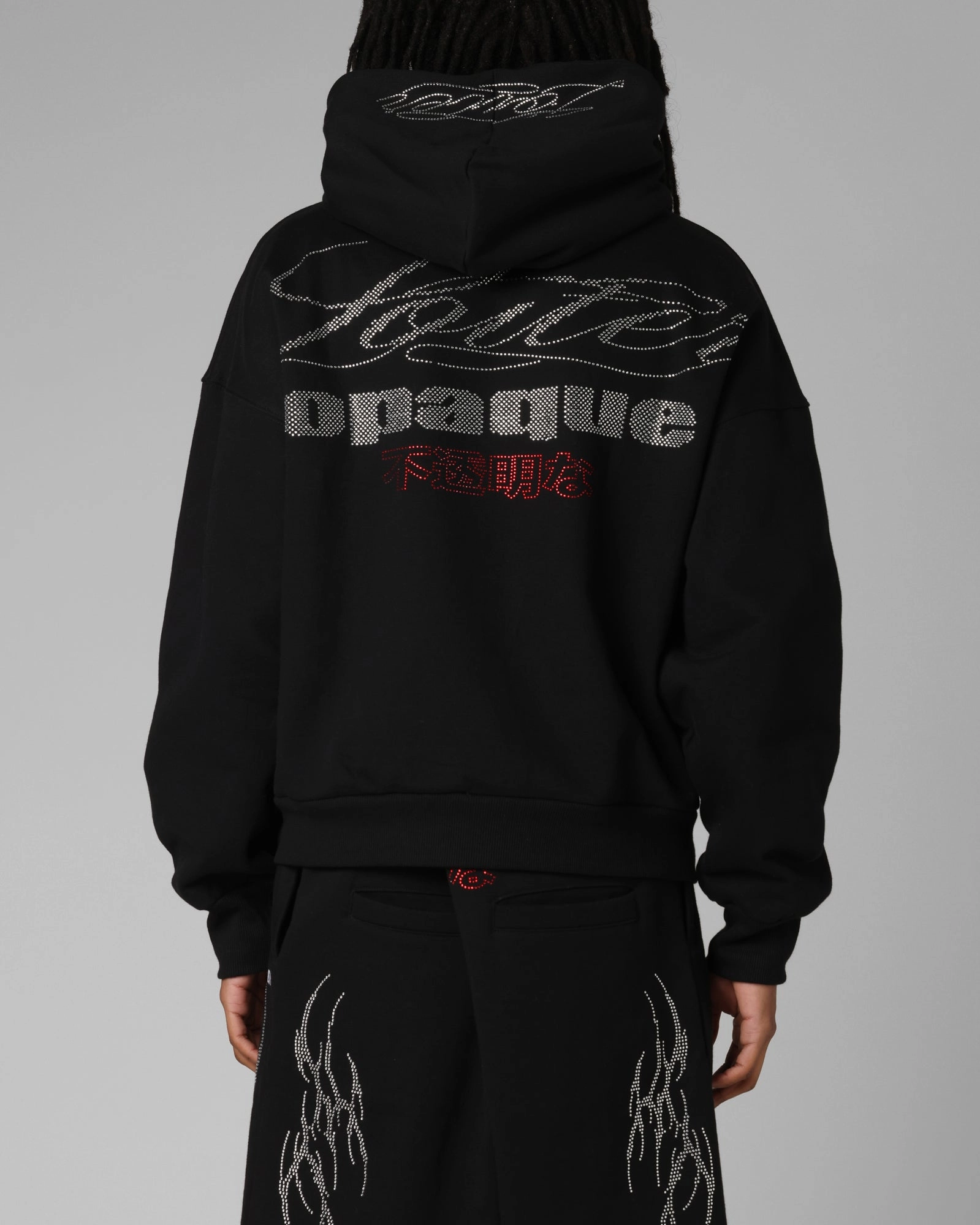 performance day Ceremony Loiter Opaque Rhinestone Premium Hoodie Black