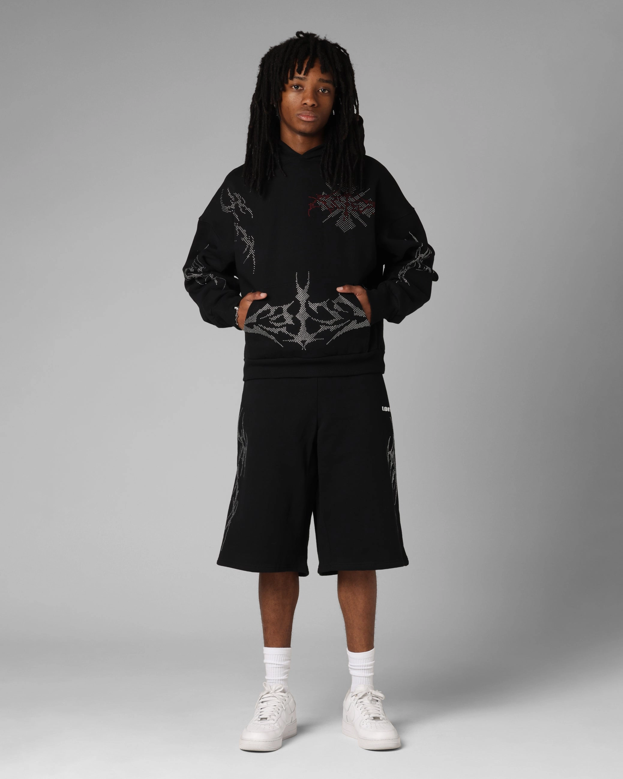 Adventure Wear Loiter Opaque Rhinestone Premium Hoodie Black