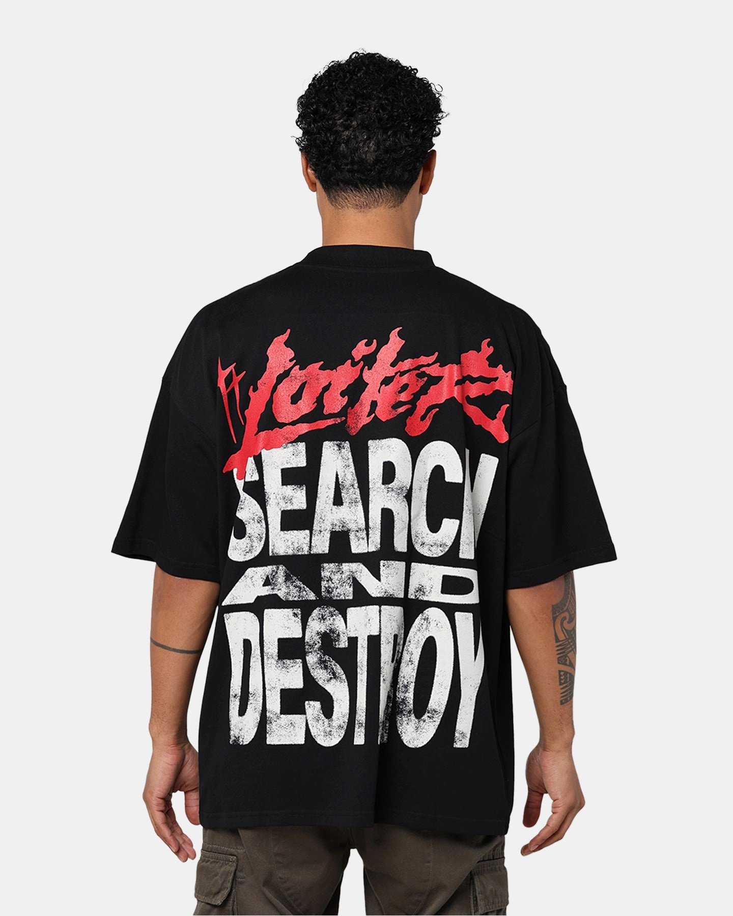 Loiter Search And Destroy Oversized T-Shirt Black Drip Dry Fabric Long Lasting Color