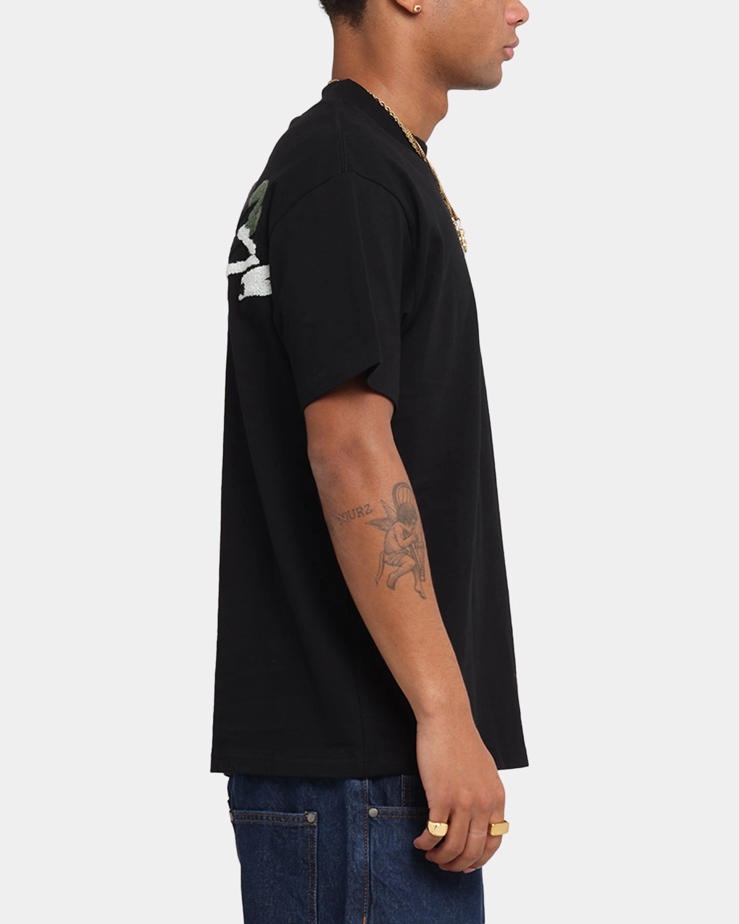 Carre Tag Mockneck T-Shirt Black Compact Stitch Pattern