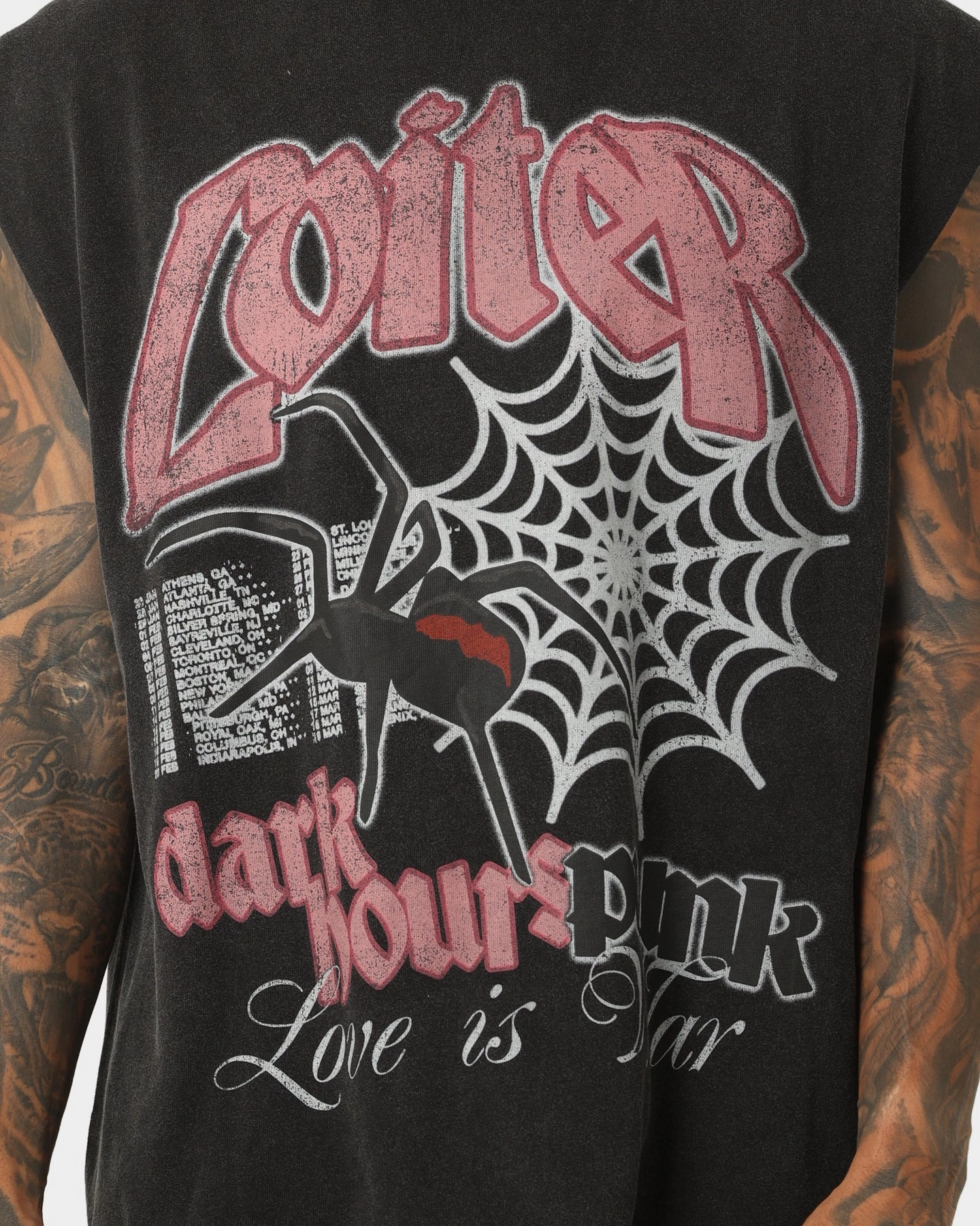 StretchReinforcedArmholes Stretchable Weave Loiter Dark Hours Oversized Vintage Muscle T-Shirt Vintage Black
