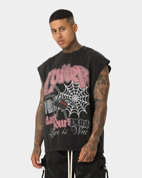 Loiter Dark Hours Oversized Vintage Muscle T-Shirt Vintage Black Ethically Sourced Material No Slip Shoulder Design