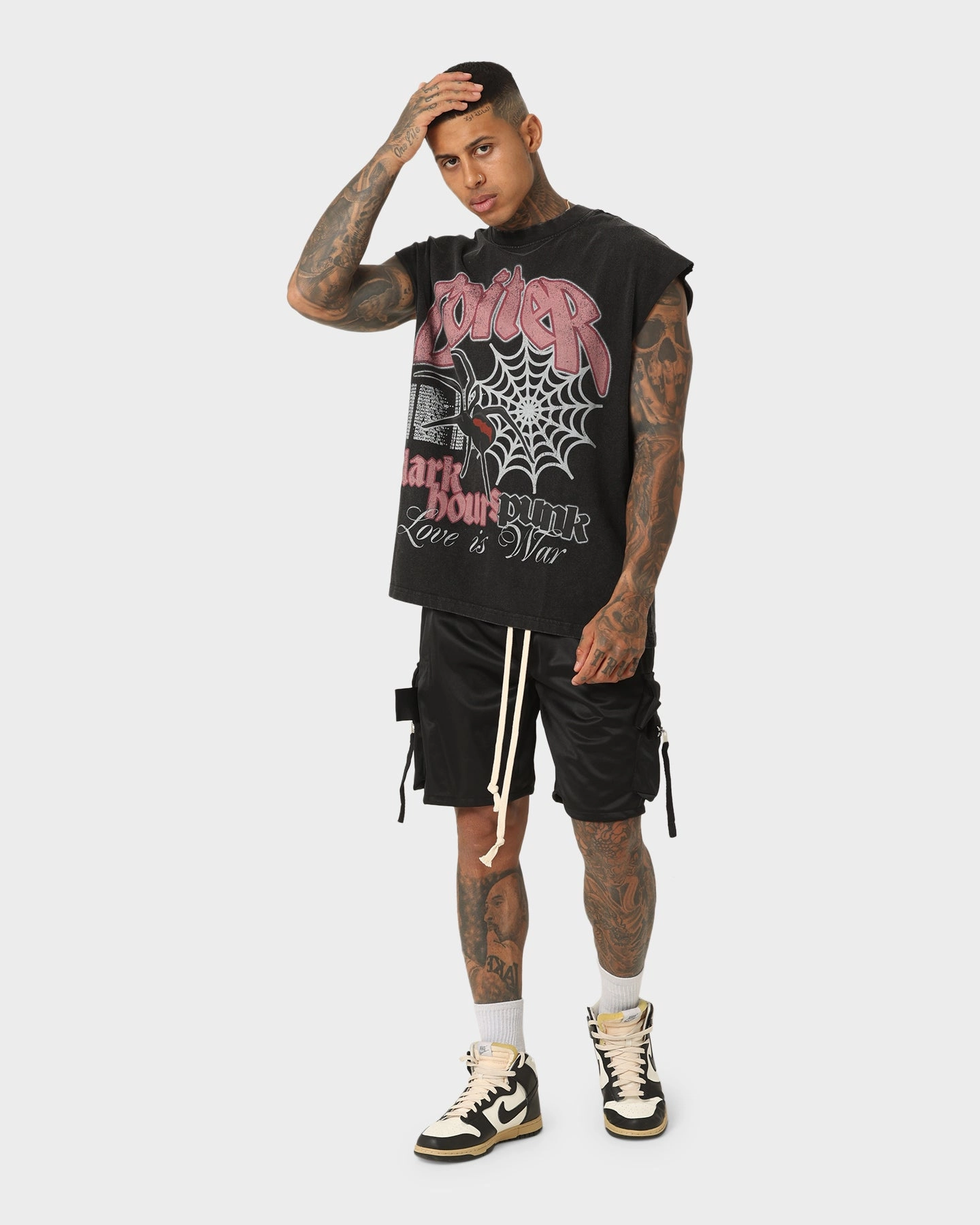Anti Pilling Finish Loiter Dark Hours Oversized Vintage Muscle T-Shirt Vintage Black