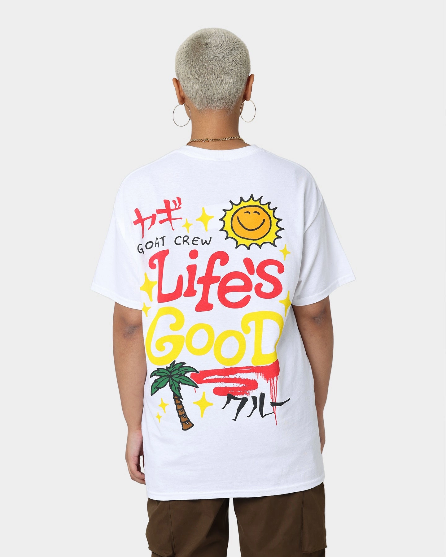 Effortless Look Street Trend Goat Crew Life Is Good T-Shirt White