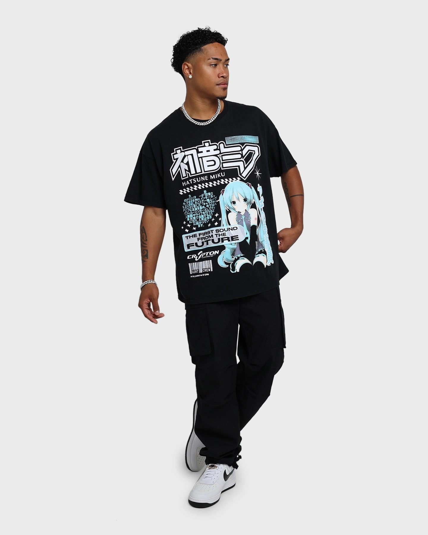 AntiPillingTreatment Stylish and Easygoing Goat Crew X Hatsune Miku Future Sound Vintage T-Shirt Washed Black