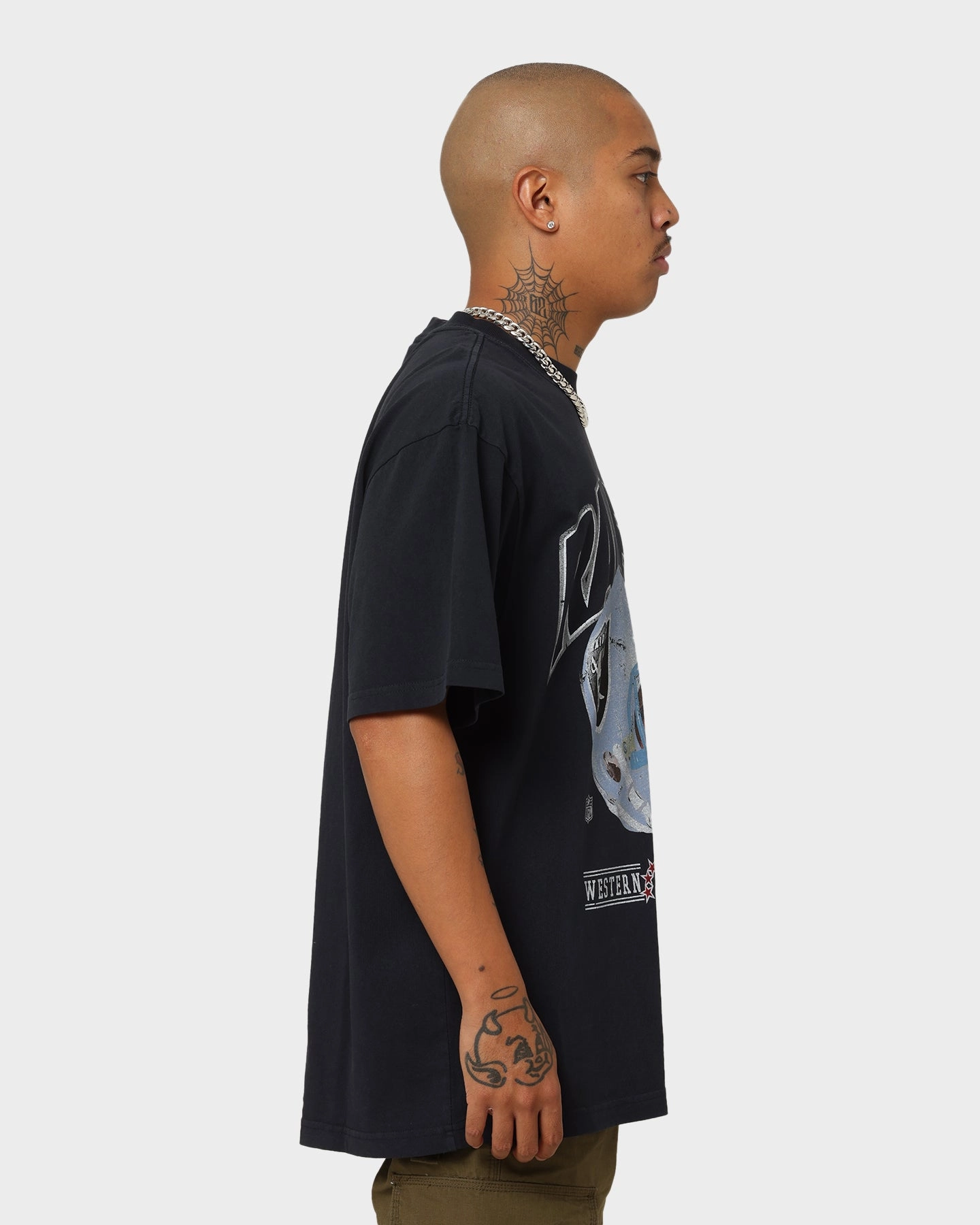 Mitchell & Ness Las Vegas Raiders Helmet Vintage T-Shirt Faded Black Skin Friendly Lining Sublimation Resistant Fabric