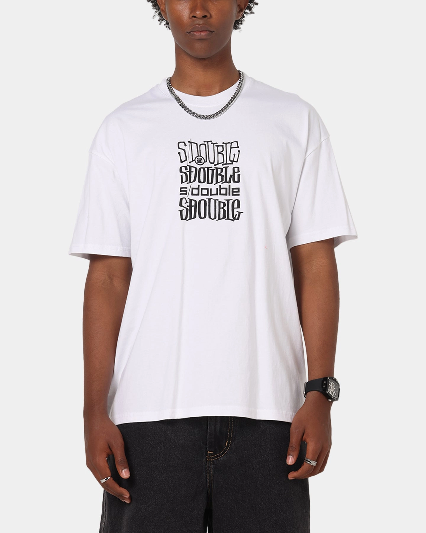 S Double Logofest T-Shirt White Retro Soft Design