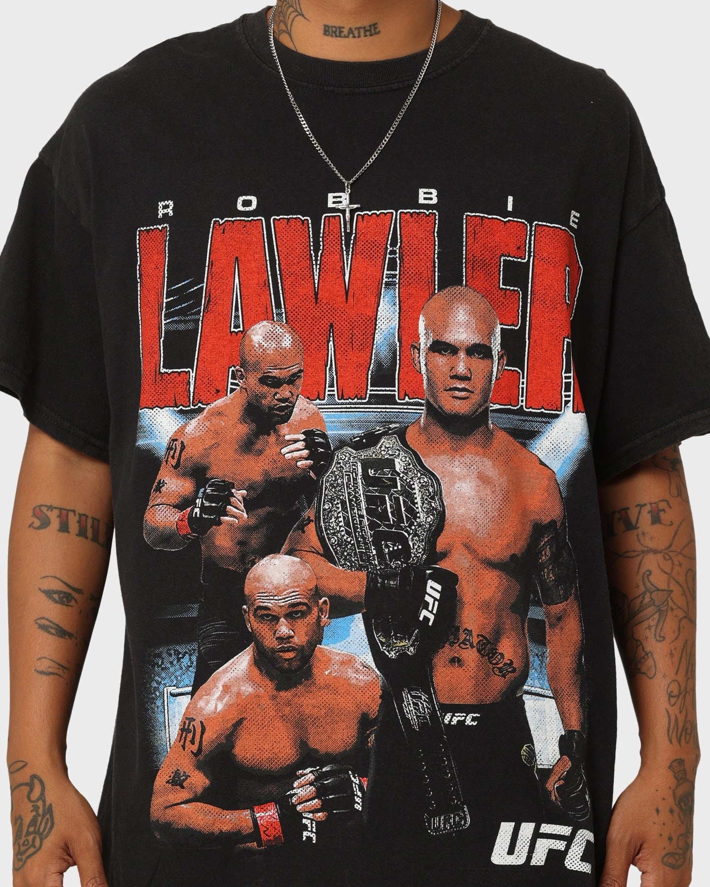 UFC By Goat Crew Robbie Lawler Vintage T-Shirt Black Wash quick-drying Lightweight Design