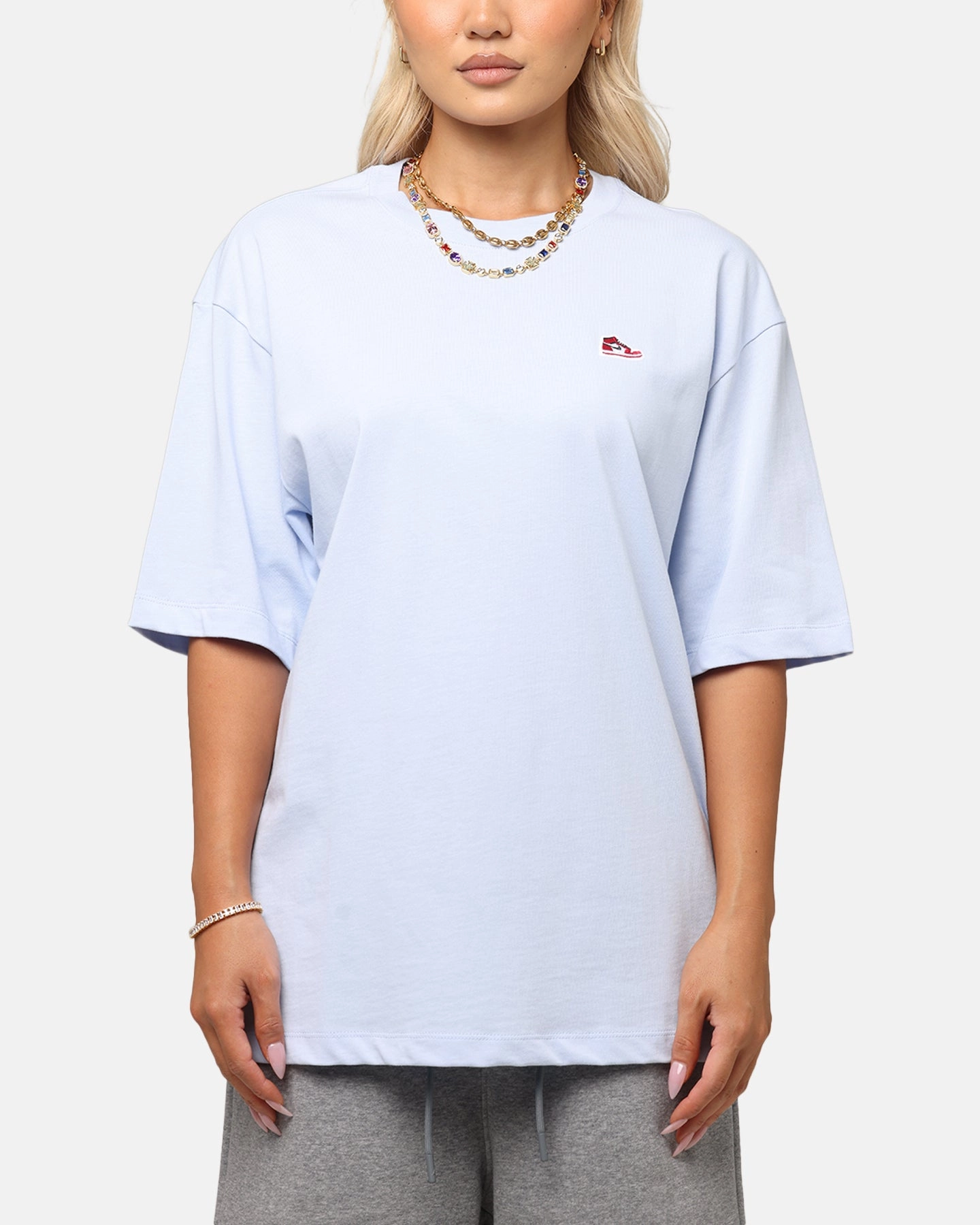 Minimalist Stitching Stylish Details Jordan Brand Sneaker Patch Crew T-Shirt Blue/Black