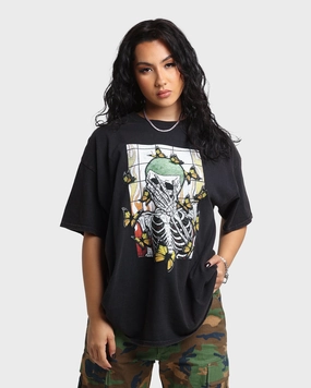 Goat Crew Green Skeleton Vintage T-Shirt Washed Black Smart Wear easygoing look