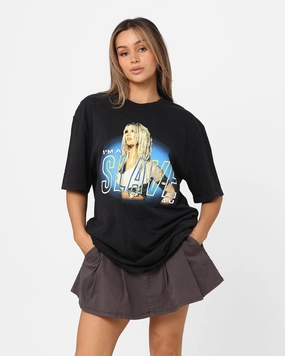 Britney Spears Slave Vintage T-Shirt Washed Black Versatile Layering Basic Layer