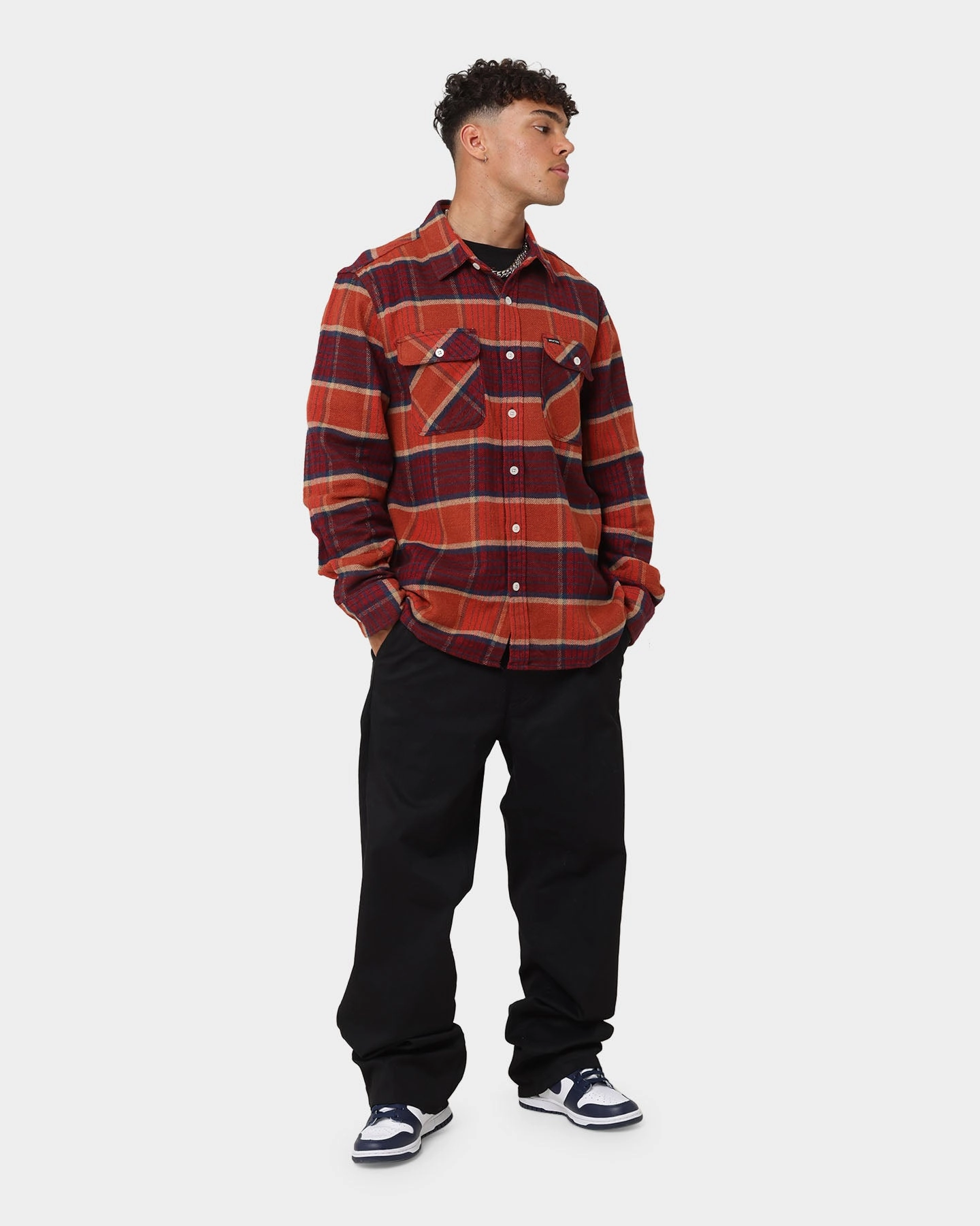 Brixton Bowery Flannel Jacket Mahogany Plaid Water Resistant Shell