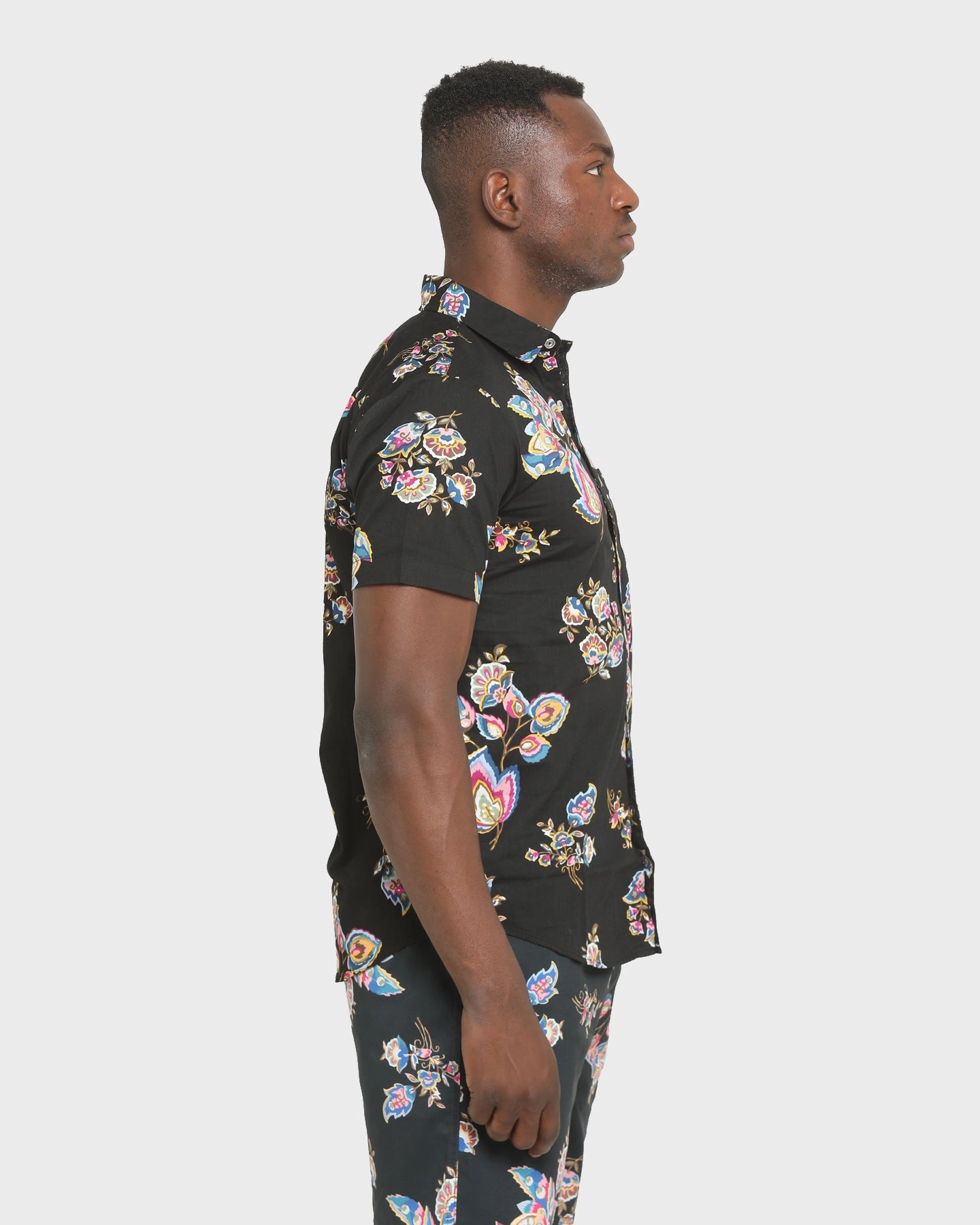 Brixton Charter Print Short Sleeve Woven Shirt Black/Purple Seasonal Fashion BreathableMeshLining