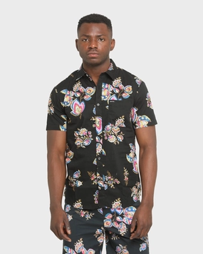 Flexible Cuff Design Relaxed Outfit Brixton Charter Print Short Sleeve Woven Shirt Black/Purple
