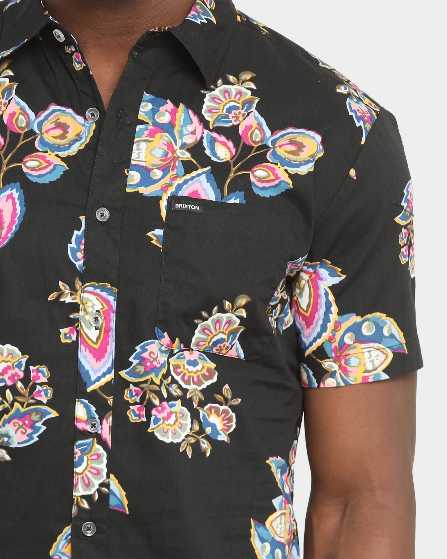 Brixton Charter Print Short Sleeve Woven Shirt Black/Purple Simple Layer cyber monday