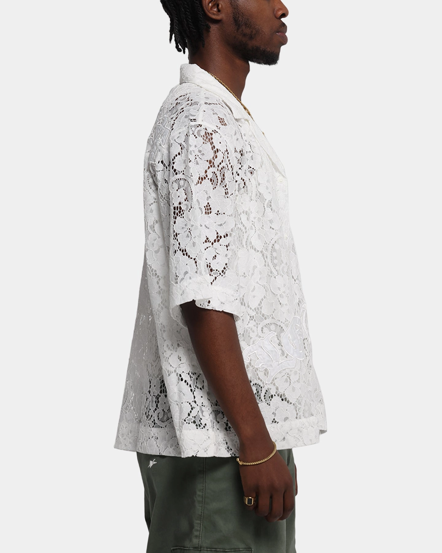 Loiter Lace Button Up Shirt Cream Anniversary Celebration Gender Neutral