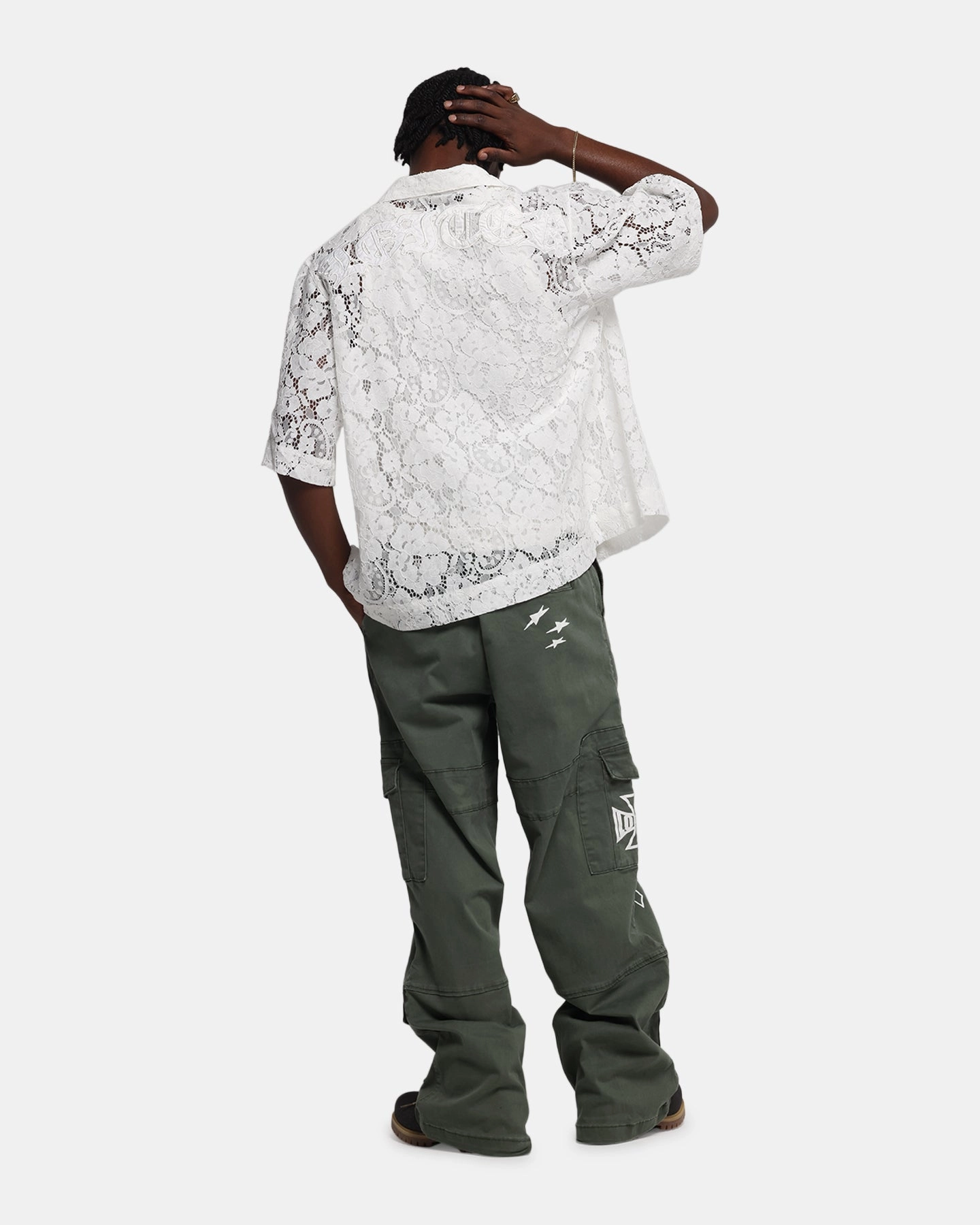 Loiter Lace Button Up Shirt Cream wrinkle free
