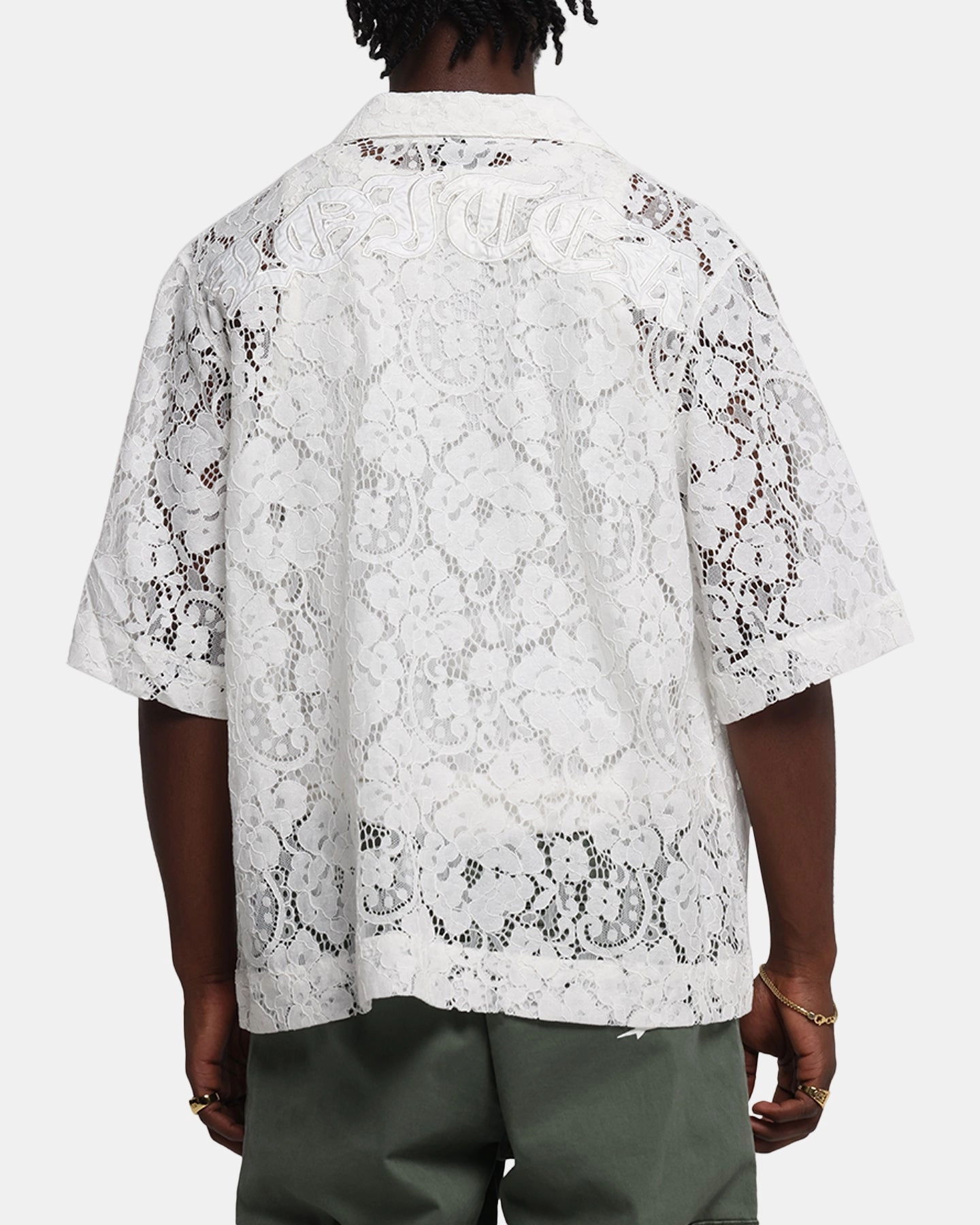 Loiter Lace Button Up Shirt Cream Edgy style Flexible Material