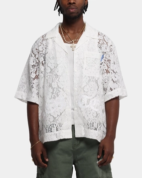 Loiter Lace Button Up Shirt Cream Trendy Apparel