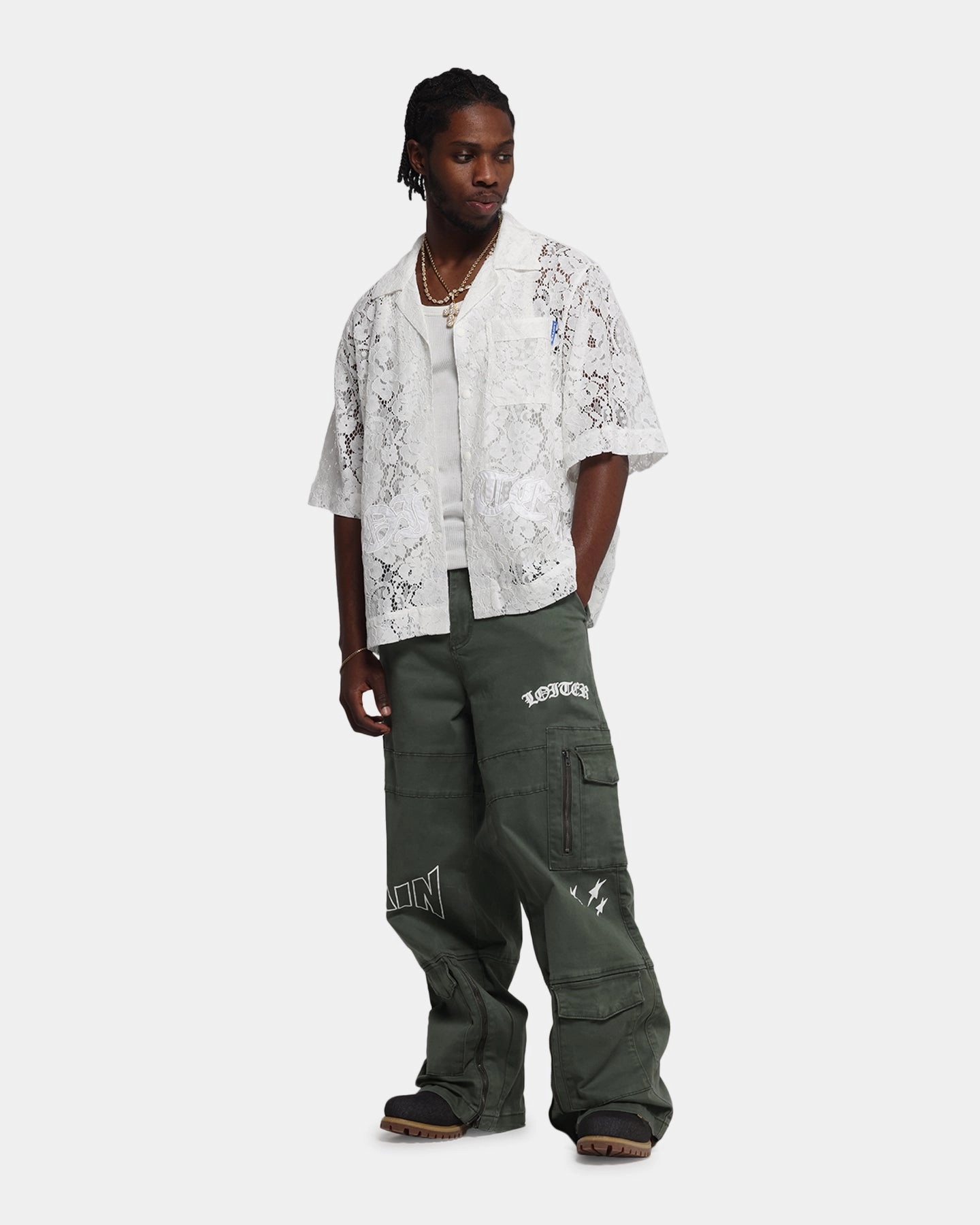 Reinforced Buttonholes Loiter Lace Button Up Shirt Cream