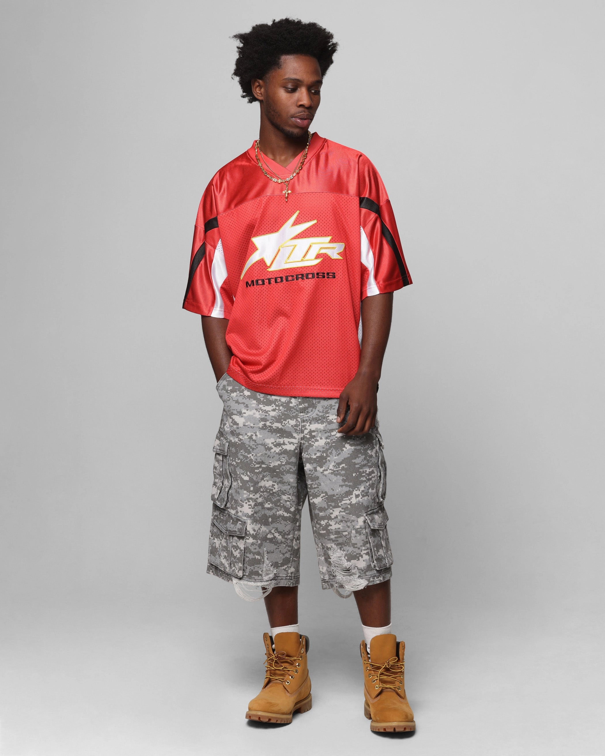 Loiter End Zone Jersey Red Minimalist Raglan Sleeve Non Restrictive Movement