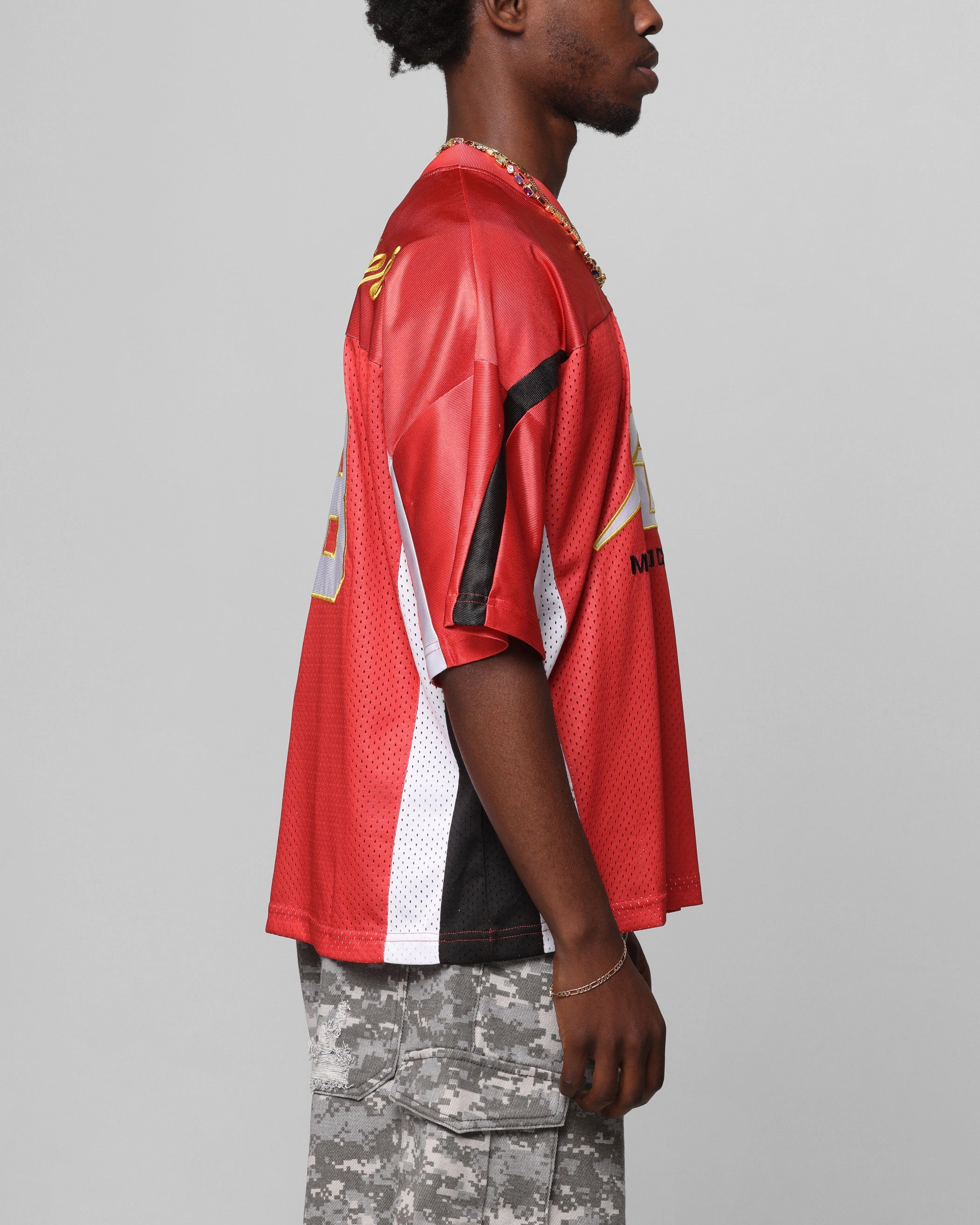 Raglan sleeves Slub Textured Surface Loiter End Zone Jersey Red