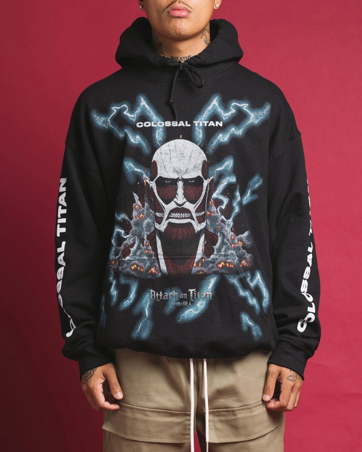 Goat Crew X Attack On Titan Colossal Titan Vintage Hoodie Black Defend Necklace