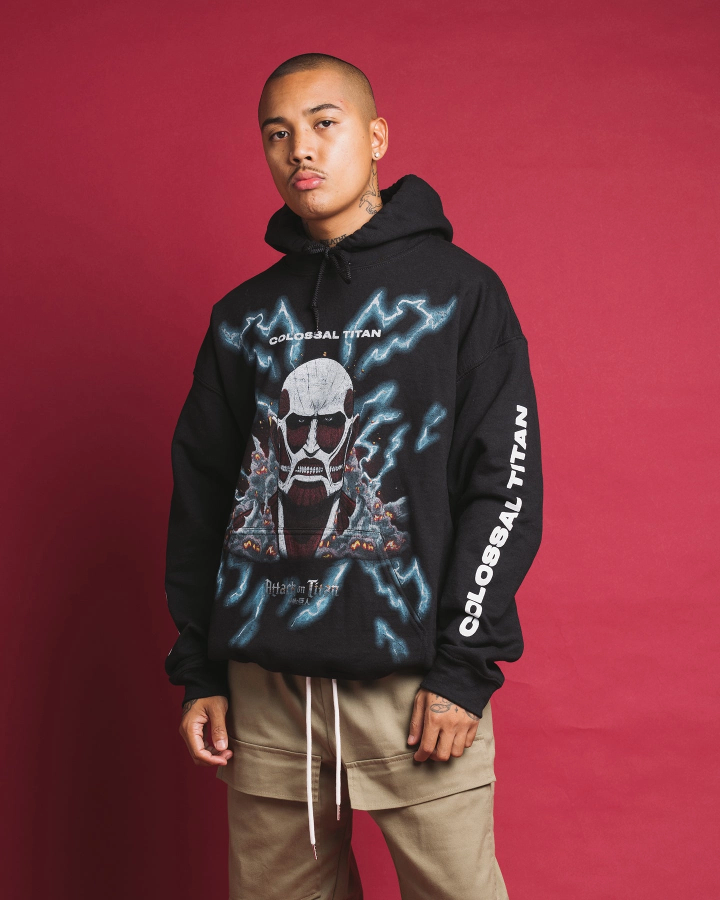 Goat Crew X Attack On Titan Colossal Titan Vintage Hoodie Black suitable for offline stores