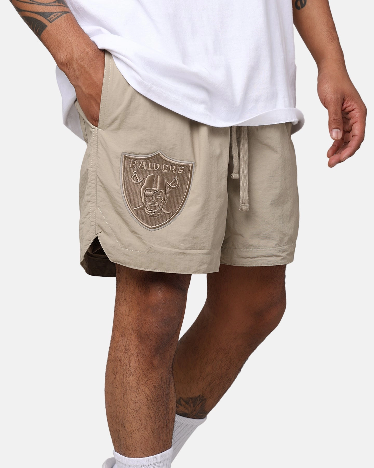 Striped Pattern Classic Vibe Pro Standard Las Vegas Raiders Neutral 2.0 Shorts Taupe