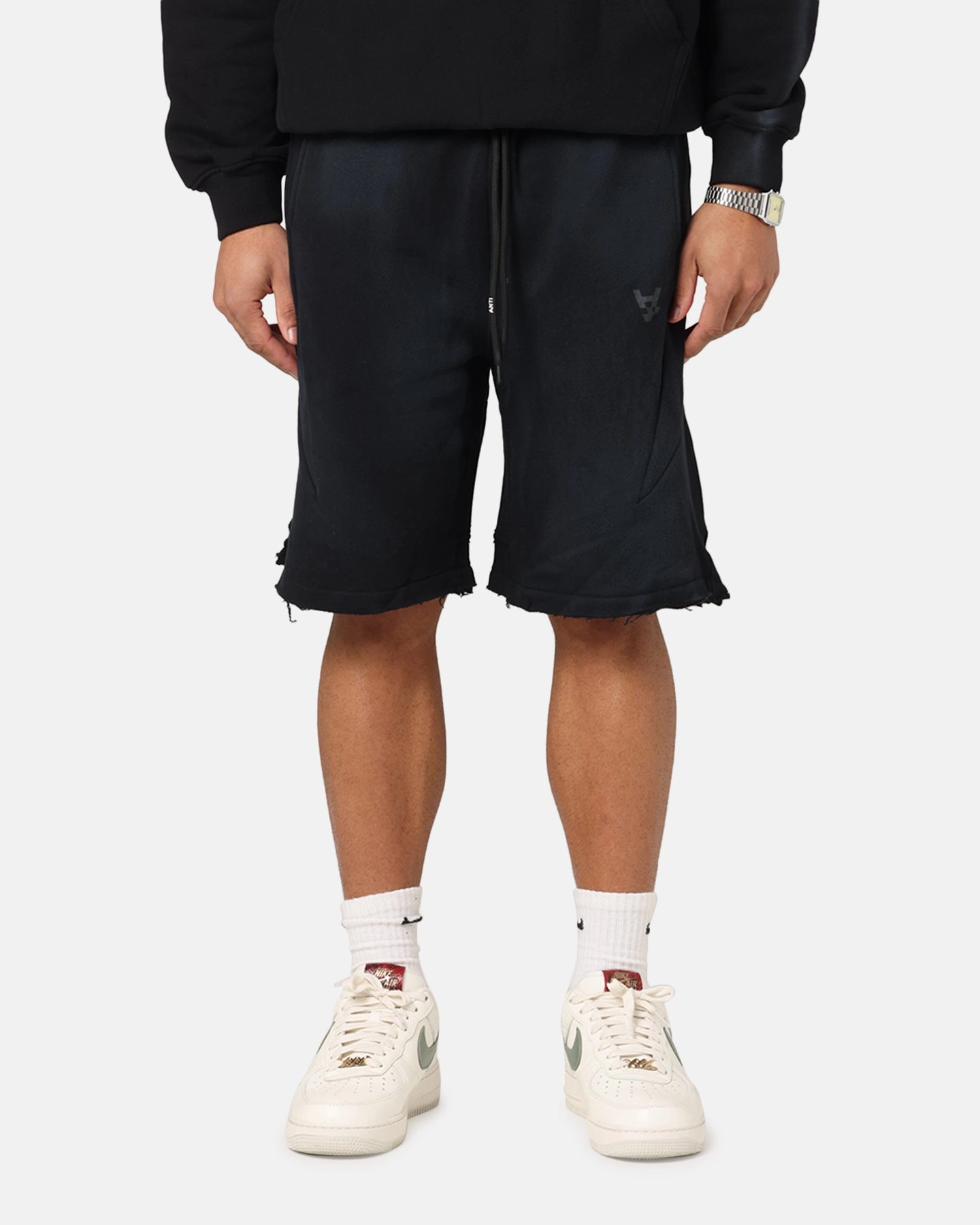 Wide Leg Opening Ergonomic Curved Seams The Anti Order Apocalypse Sweat Shorts Sunfade Black