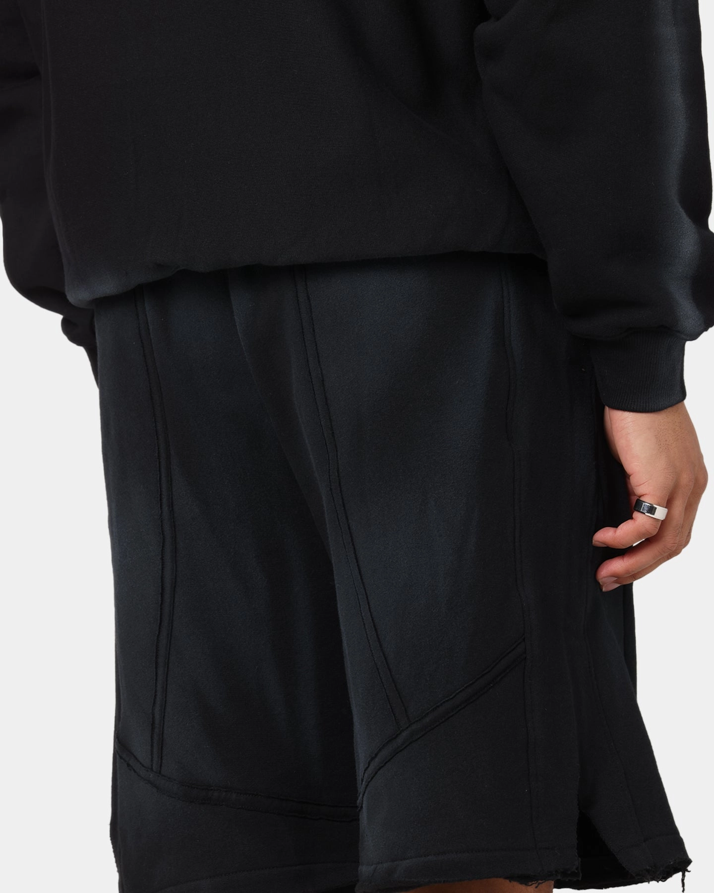 The Anti Order Apocalypse Sweat Shorts Sunfade Black Reflective Safety Stripes