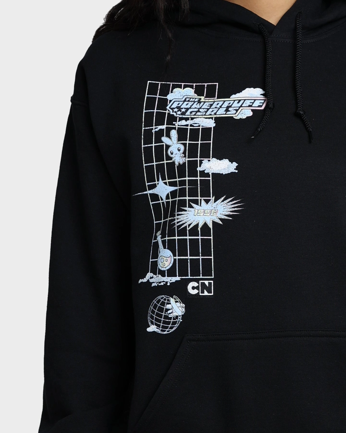 American Thrift X Powerpuff Girls Powerpuff Grid Logo Hoodie Black Calendar RipstopFabric