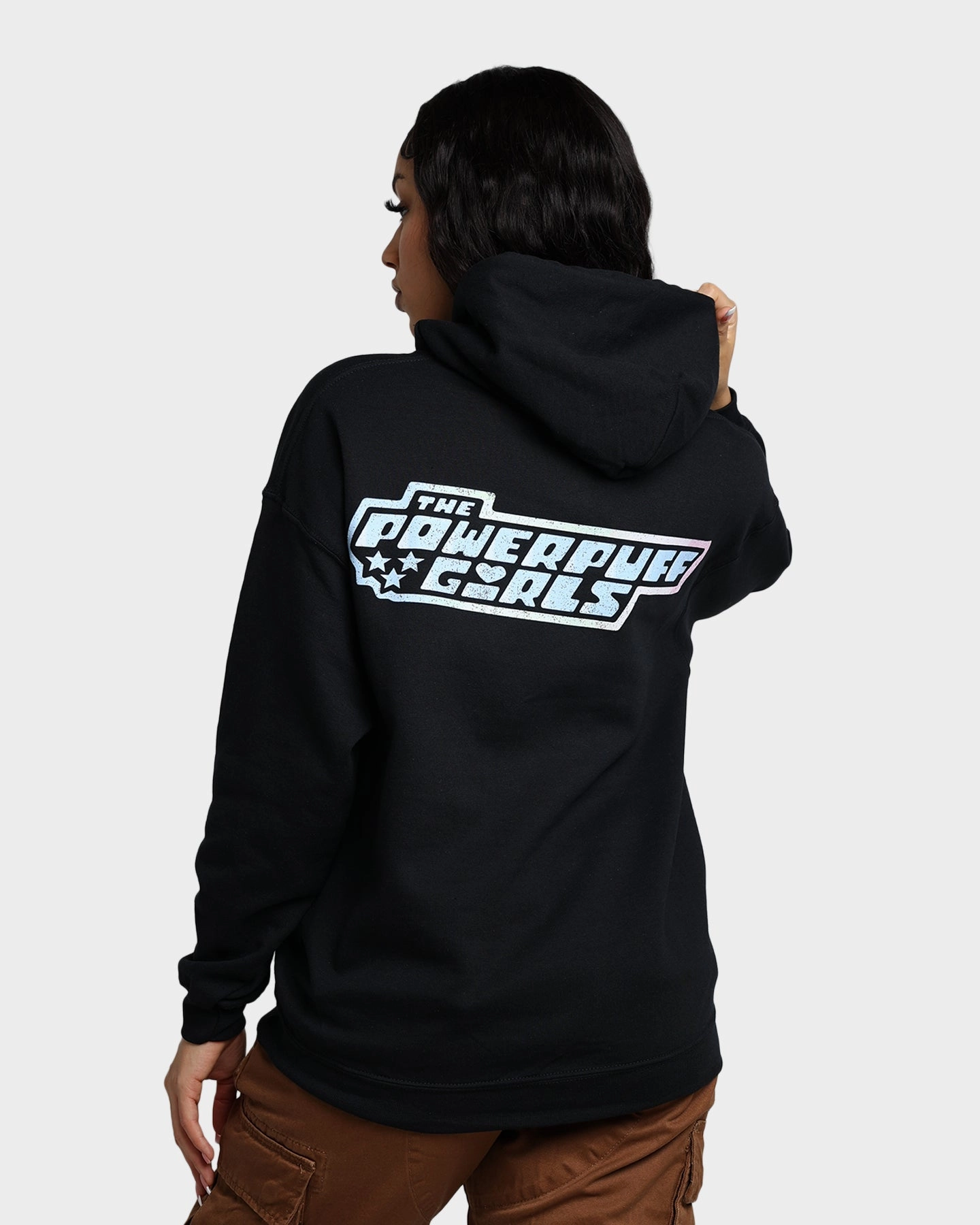 American Thrift X Powerpuff Girls Powerpuff Grid Logo Hoodie Black ZipperClosure