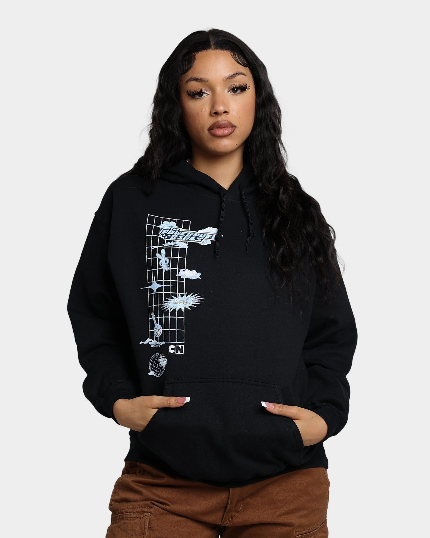 layering option Neutral American Thrift X Powerpuff Girls Powerpuff Grid Logo Hoodie Black