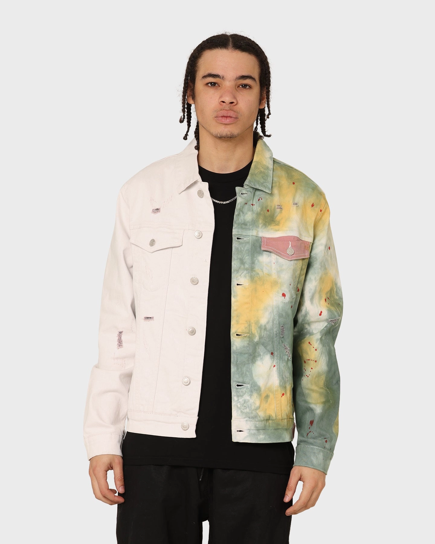 Project En Noir Inc Cash Denim Jacket Green Tiedye
