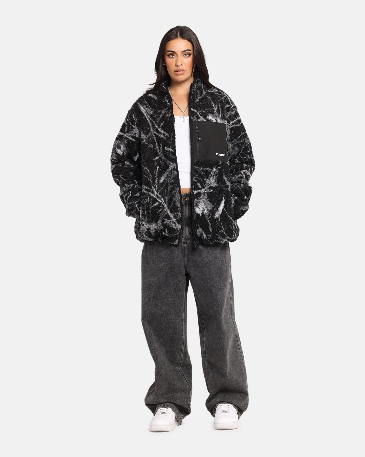 suitable for award ceremonies Compact Packability X-Large Camo Reversible Sherpa Jacket Black