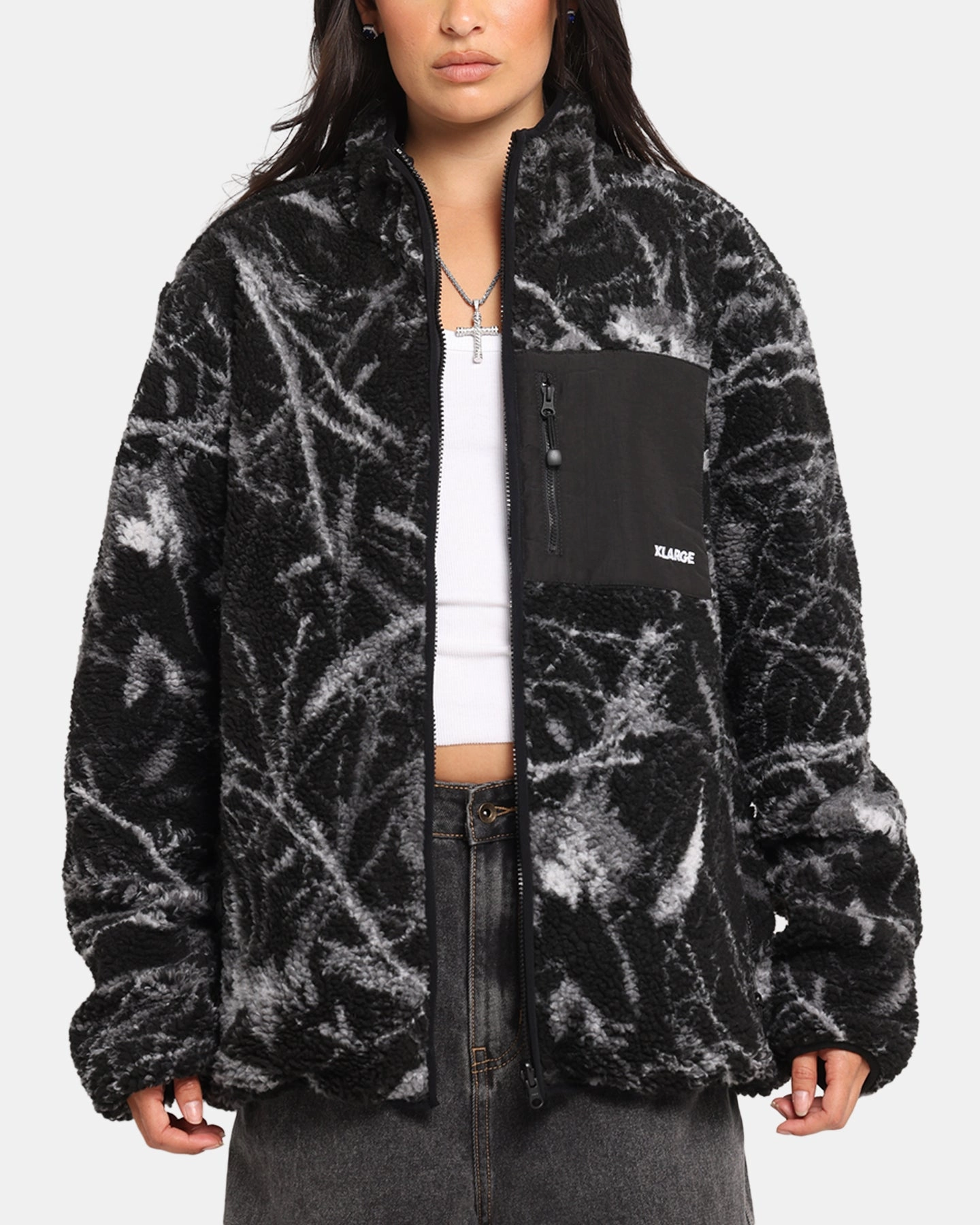 full-zip popular in America X-Large Camo Reversible Sherpa Jacket Black