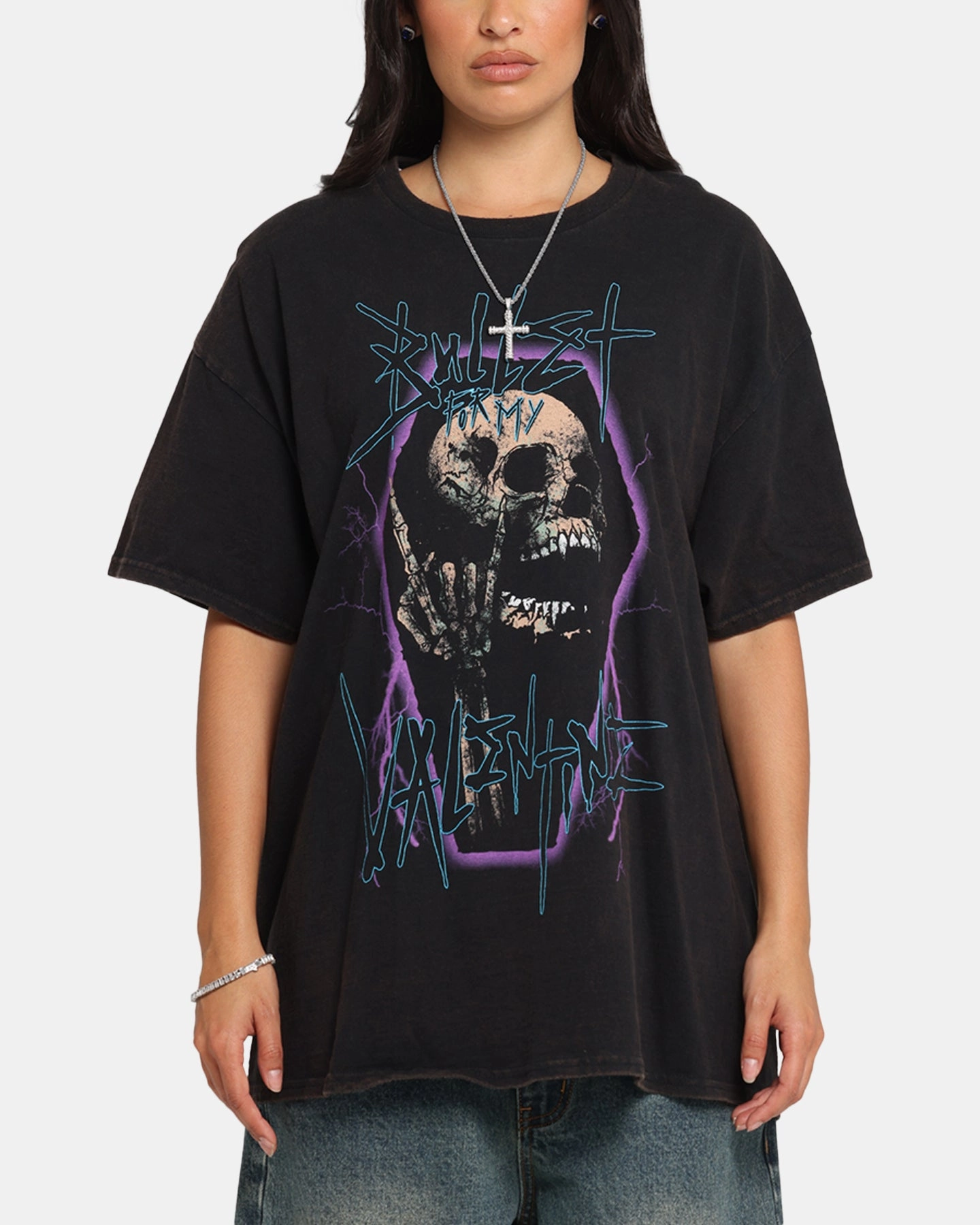 Men's Simple and Light Bullet For My Valentine Metal Skull T-Shirt Black Vintage