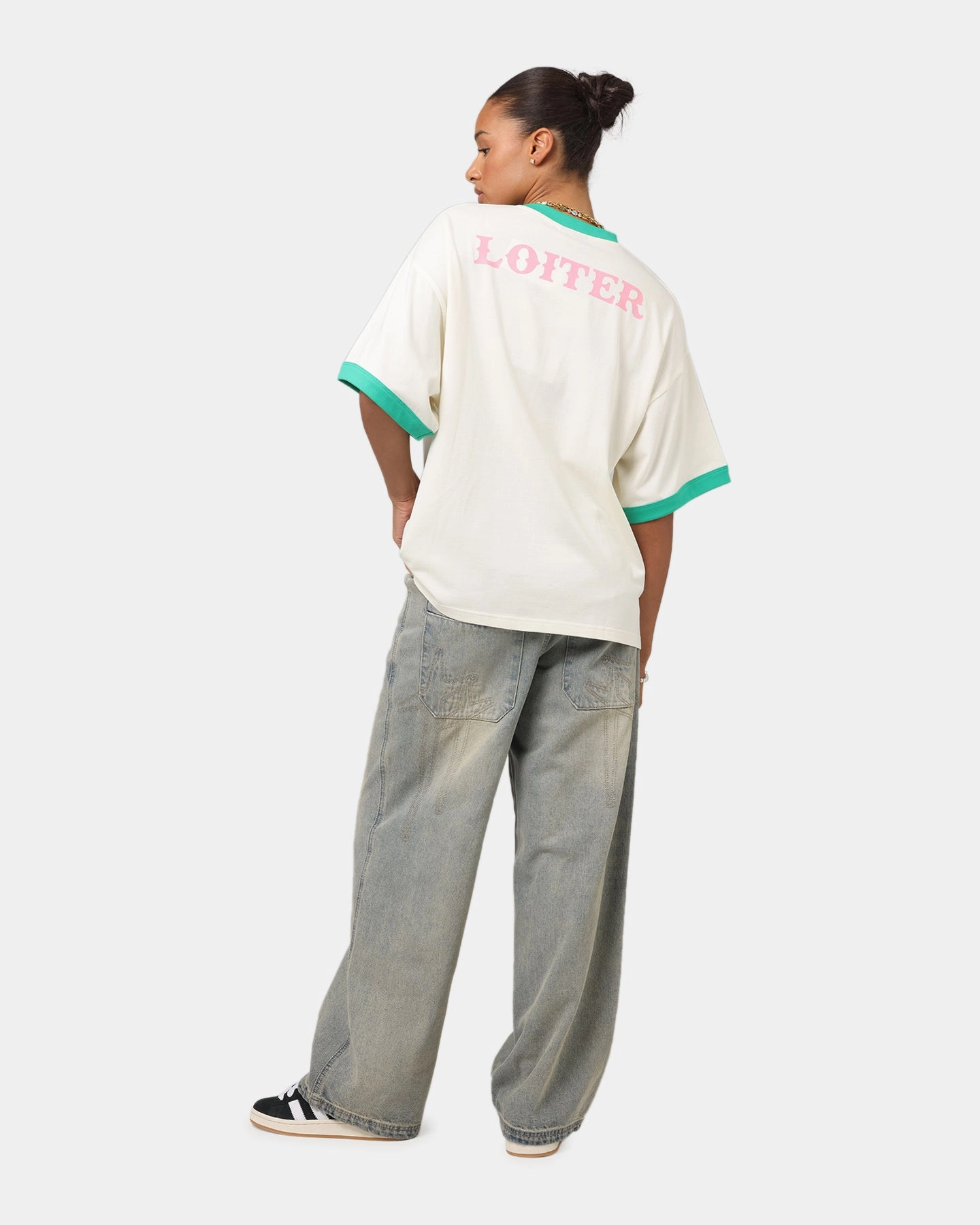 Soft Brushed Finish Loiter Western Front Ringer T-Shirt White/Green