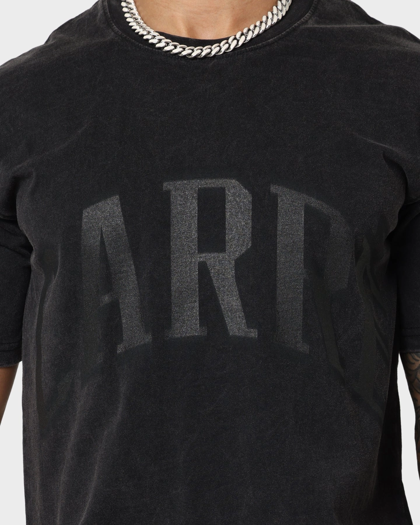High Density Knit Button Down Carre Blur Vintage T-Shirt Washed Black