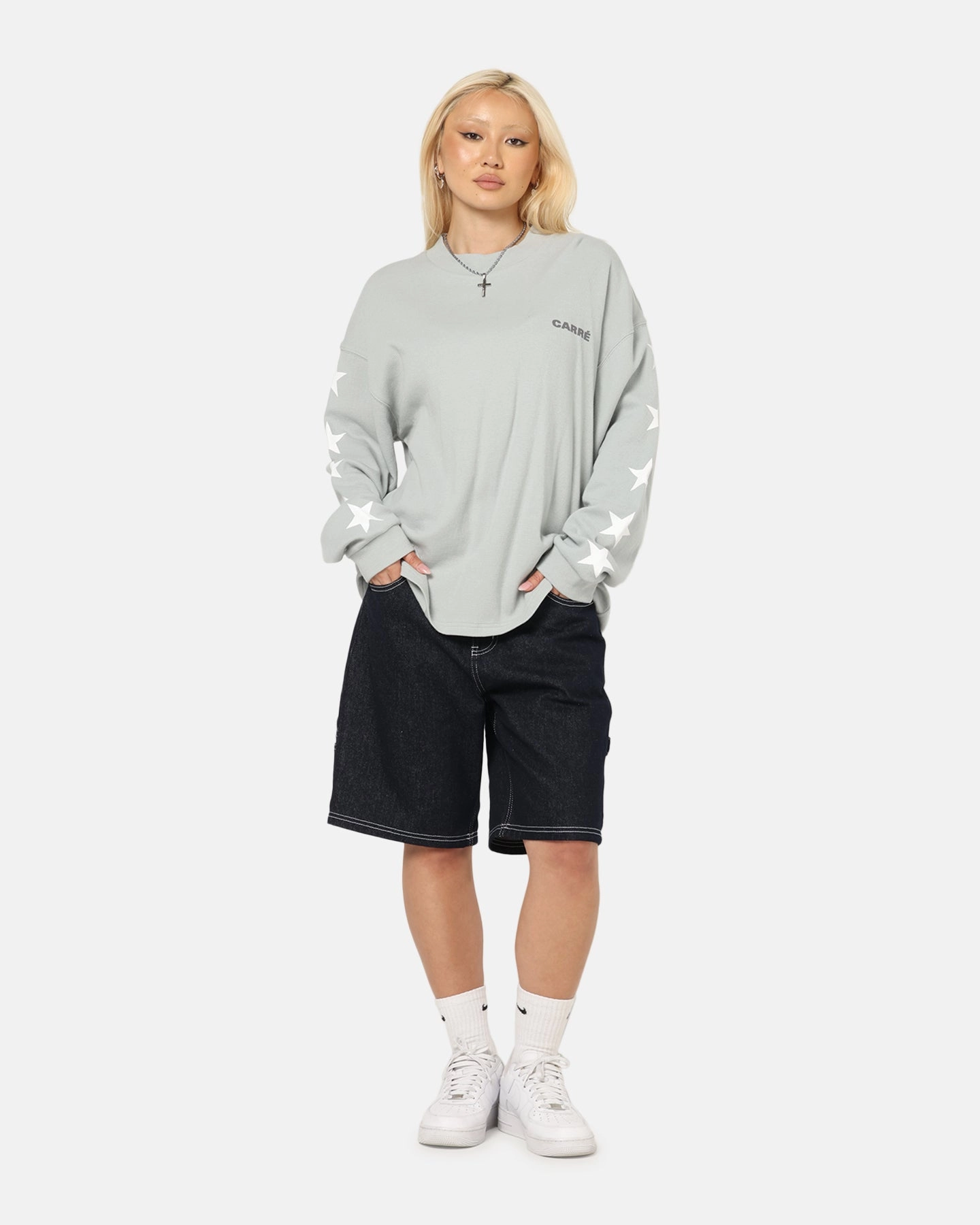 Light Fashion Stylish and Relaxed Carre Waffle Workwear Long Sleeve T-Shirt Grey