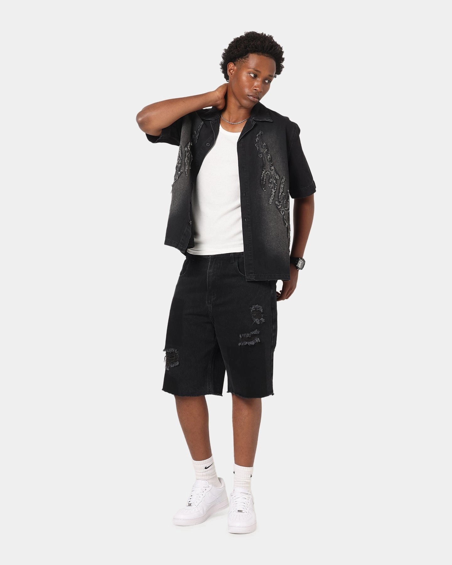 Saint Morta Halo Damage Jorts Black boots Lightweight Weave