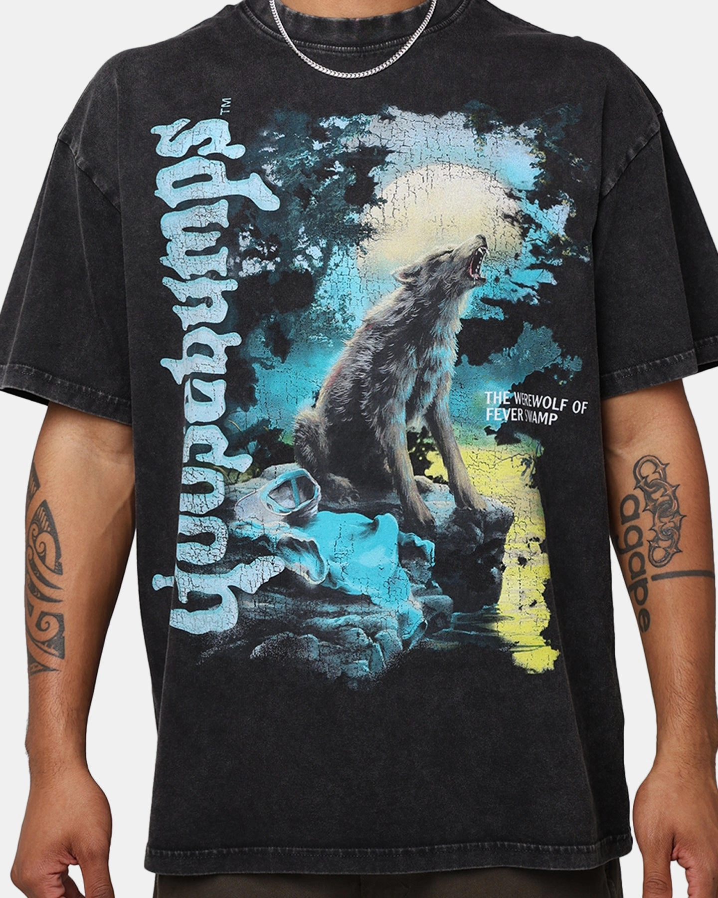 American Thrift X Goosebumps Fever Tree Vintage T-Shirt Black Wash Classic Wearable City Fashion
