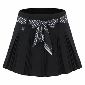 Fairliar Scarf Set Pleated Golf Skirt Black - SS24 Women Reinforced Seams
