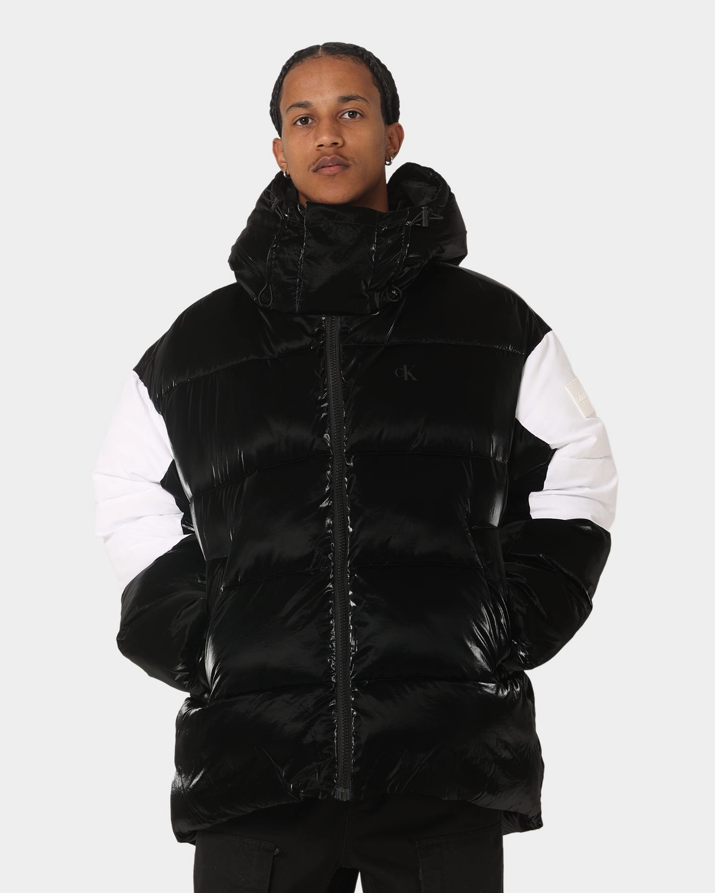 Calvin Klein Bold Logo Colourblock Puffer Jacket Ck Black/Bright White AdjustableHood
