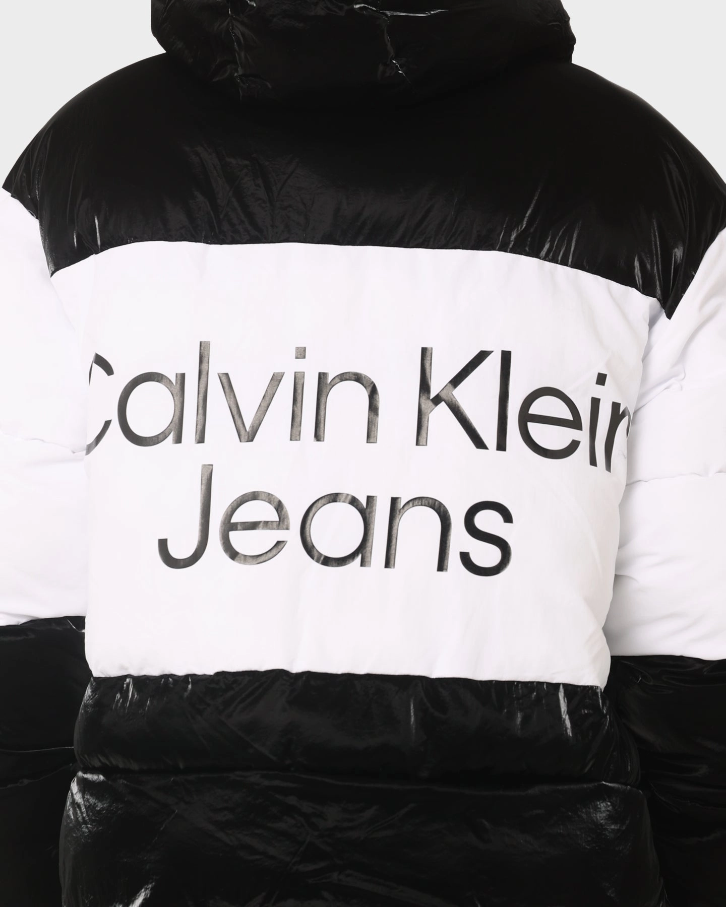 Calvin Klein Bold Logo Colourblock Puffer Jacket Ck Black/Bright White Four Way Stretch Material Handmade