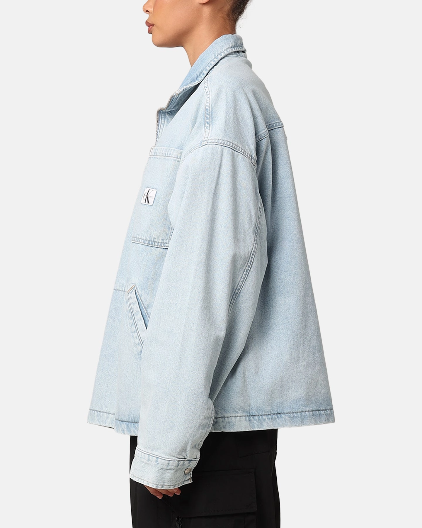 Calvin Klein Denim Pop Over Quarter Zip Jacket Light Blue petite size Urban Style