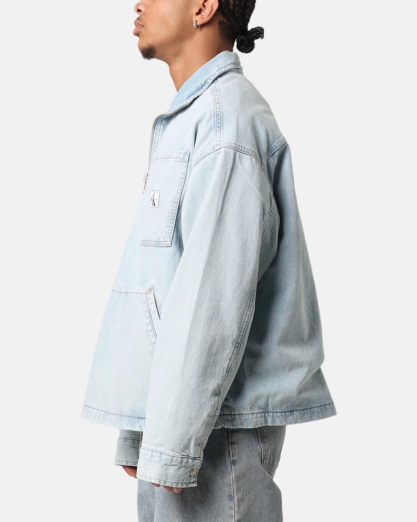 Calvin Klein Denim Pop Over Quarter Zip Jacket Light Blue Wind Friendly musicians