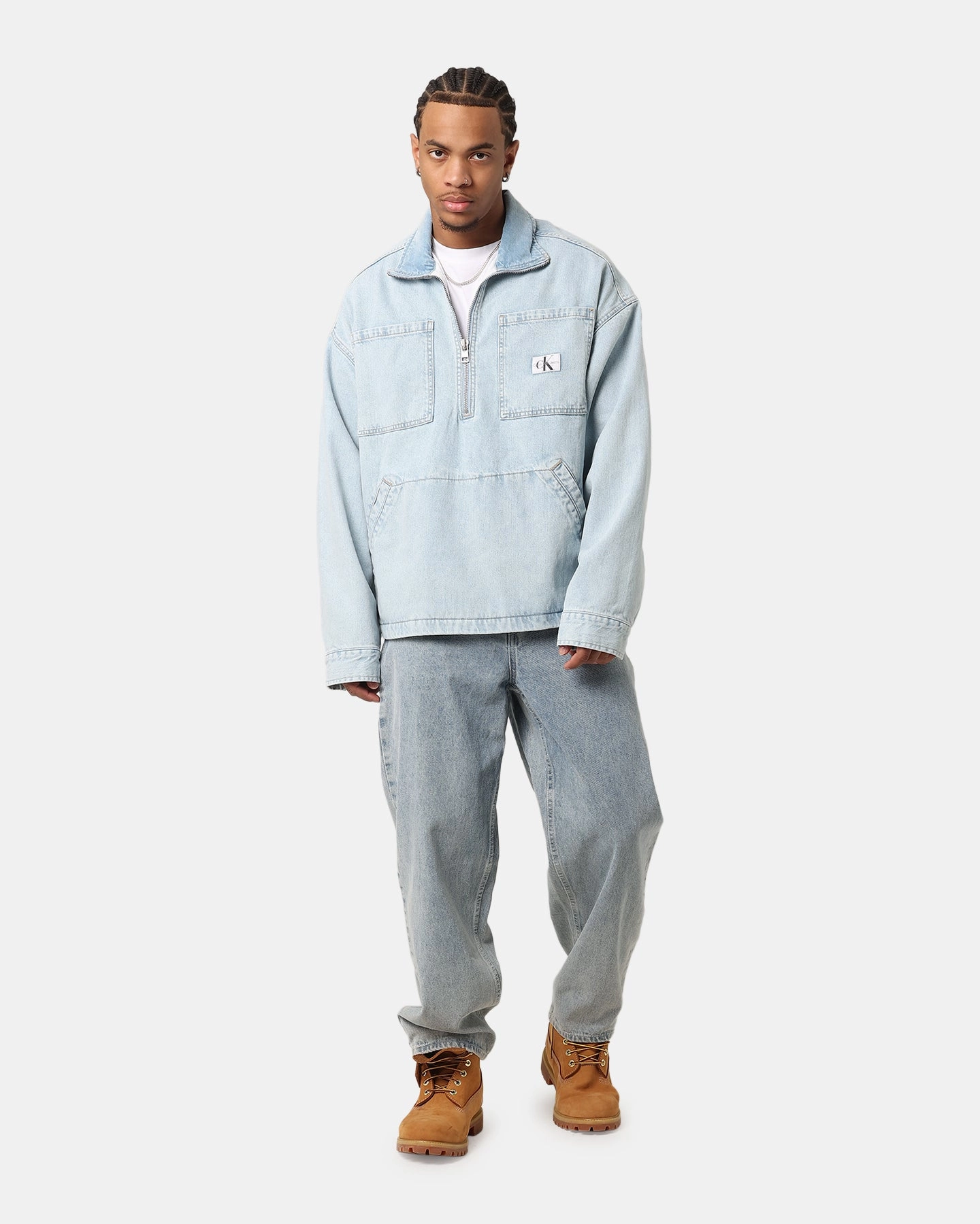 Construct Calvin Klein Denim Pop Over Quarter Zip Jacket Light Blue