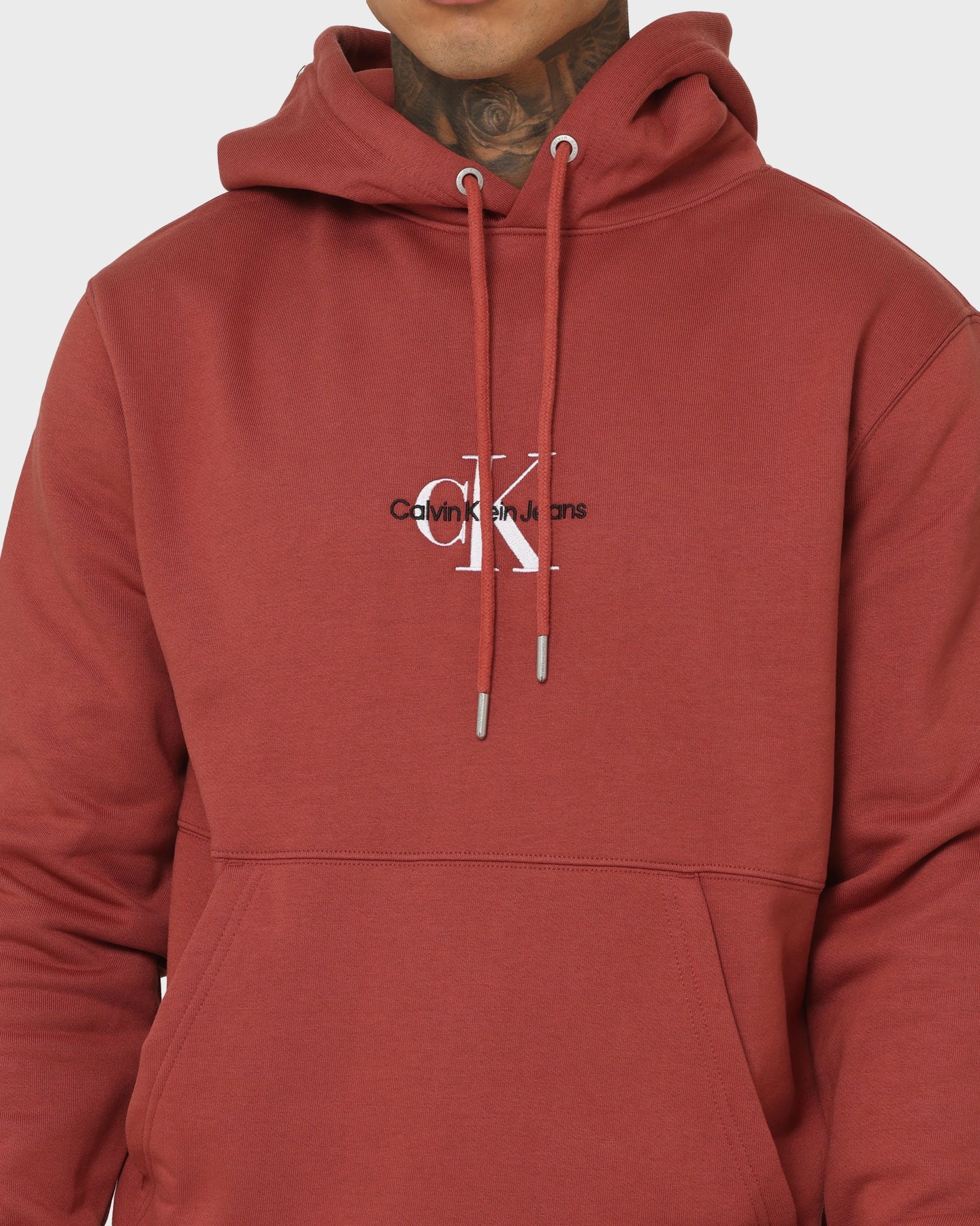 Calvin Klein Monogram Logo Hoodie Terracotta Tile Weightless Construction